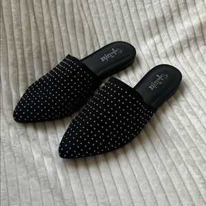 Studded Pointed Black Slip-On Mules